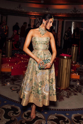 Avasa Hand-painted Pichhwai Silk Dress - Gold, Gold, image 2